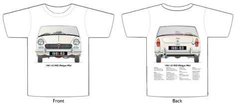 MG Midget Mk1 (disc wheels) 1961-64 T-shirt Front & Back